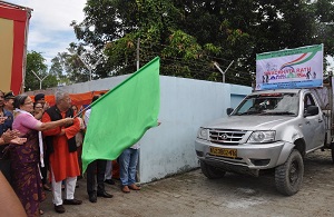 The Governor of Arunachal Pradesh Shri P.B. Acharya and State�s First Lady Smt Kavita Acharya flagging off the �Open Defecation Free� mission organised by Public Health Engineering department at Namsai on 5th August 2017.